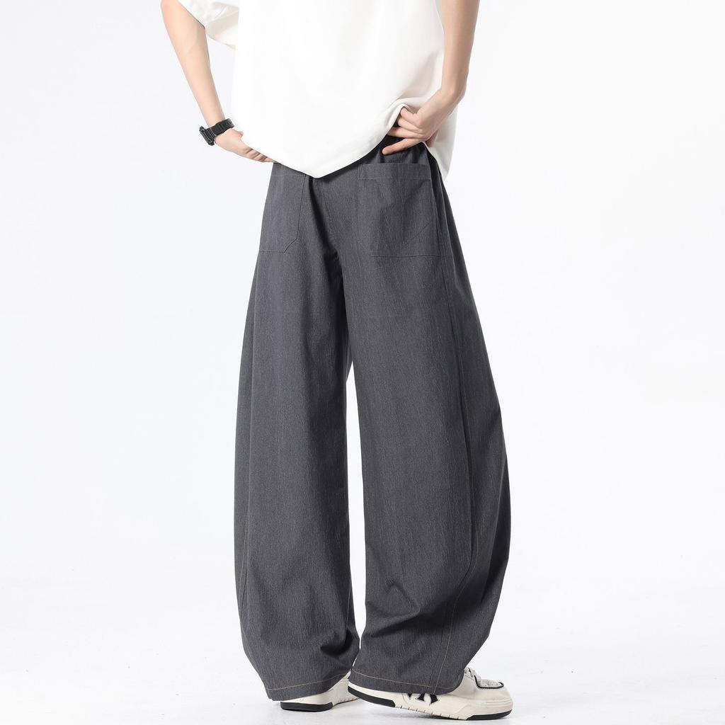 Spring and summer new European, American and Japanese wide-leg splicing black scimitar loose straight casual trousers men's pants