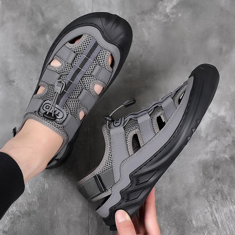 Sandals Men's Summer New Roman Slippers Baotou Breathable Beach Shoes Velcro Outdoor Large Size Sandals 45 46