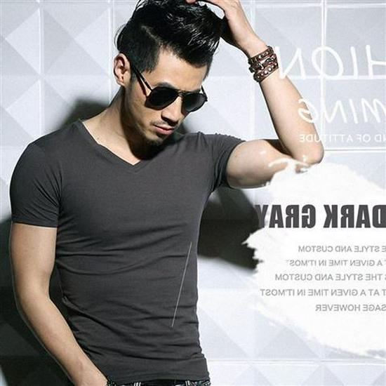 Men's Slim Fit Solid Color Short-Sleeve T-Shirt, Round Neck, Black/White Trend