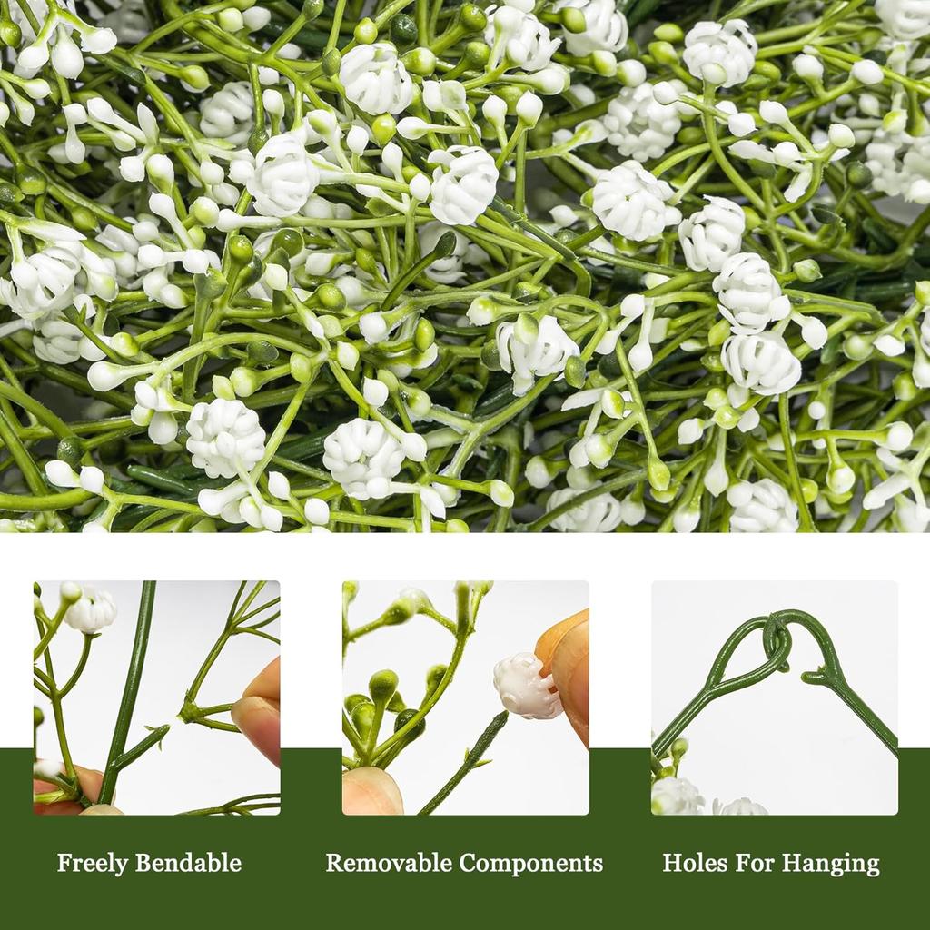 2 Pcs 5.8ft Artificial Baby Breath Flower Vines, Babys Breath Artificial Flowers Real Touch Faux Gypsophila Hanging Fake Baby's Breath Garlands for