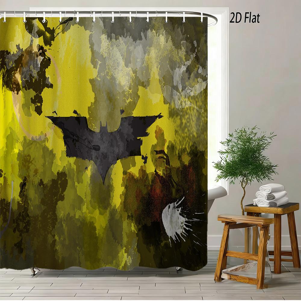 Batman Comic Book Battle Scene Waterproof Shower Curtain, Superhero Bathroom Decor With Kraak Sound Effect For Fans