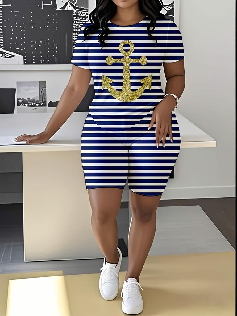 Butterfly European and American Women's Clothing Coconut Tree Printing T-Shirt Shorts Set Sports Suit