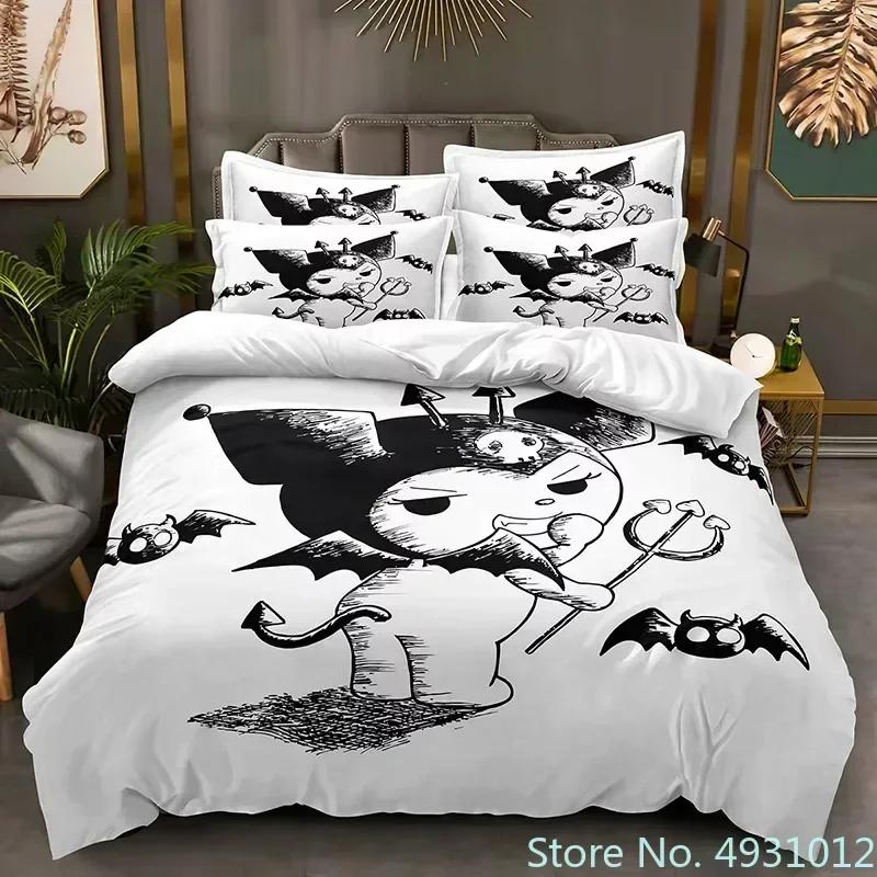 Sanurgente Kuromi Melody Bedding Set Pillowcase Anime Bedclothes Cartoon 3D Printed Kids Adult Boys Quilt Duvet Cover Gift