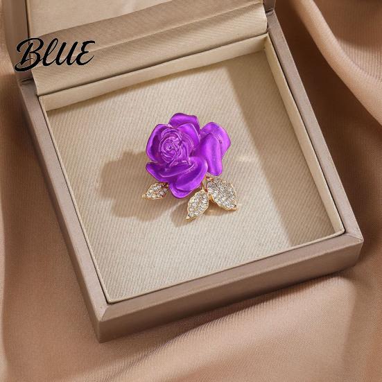Decorative Brooch Pin 3D Rose Flower Shape Sparkling Rhinestones Inlaid