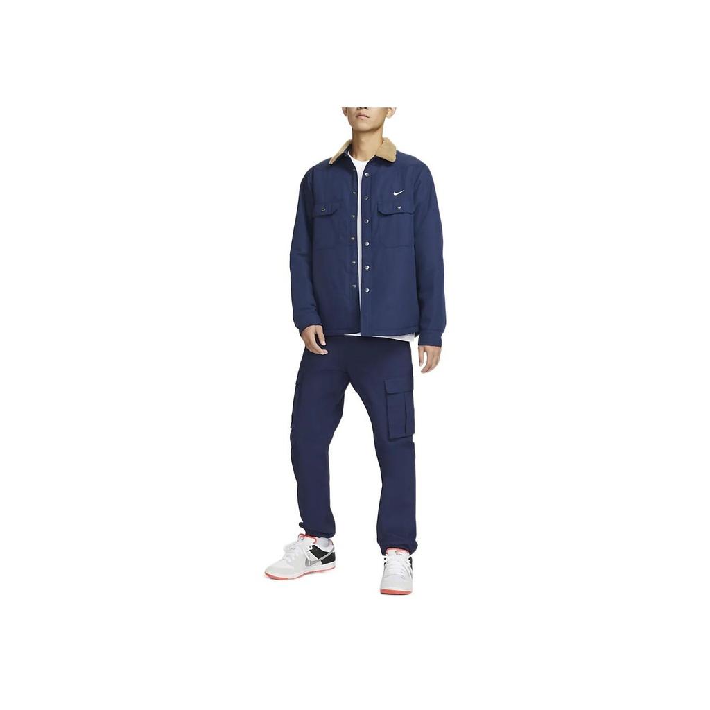 Nike Solid Color Logo Print Button-Up Collar Jacket Men Outerwear Blue DQ6329-410