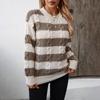 Herbst Winter Vintage Lose Langarm Top Streifen Strickjacke Strickwaren Oansatz Pullover