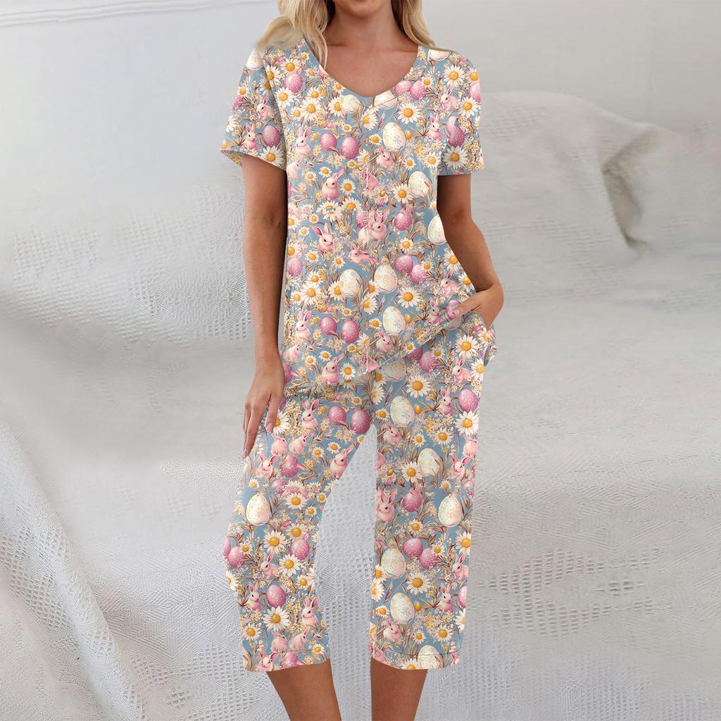 2 Piece Sets For Women Short Sleeve Top And Pants With Pockets Workout Soft  Print Sets