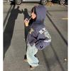 Mens Oversized Distressed Two-Piece Hooded Zip-Up Sweatshirt Winter Thick Cotton Streetwear