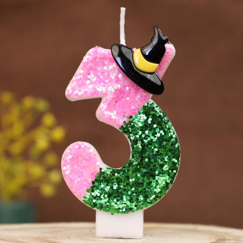 Sequin Number Birthday Candle 0-9 Creative Cake Decoration First Year Number Candle Wizard Hat