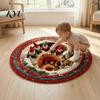 Winter Festive Room Accent Christmas Round Rug, 3D Illusion Mat, Holiday Carpet, Soft Gnome Deer Easy Care Rug Santa House Floor for Living