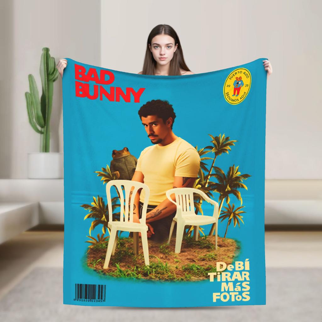 Zanger Bads Bunnys Deken Kwaliteit Warm Beddengoed Plaids Winter Picknick Buiten Grappig Sprei