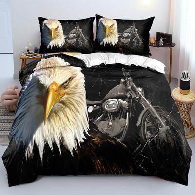 Motorcycle Eagle Printed Duvet Set Bedding Set With Pillowcase Quilt Cover Three-Piece Set