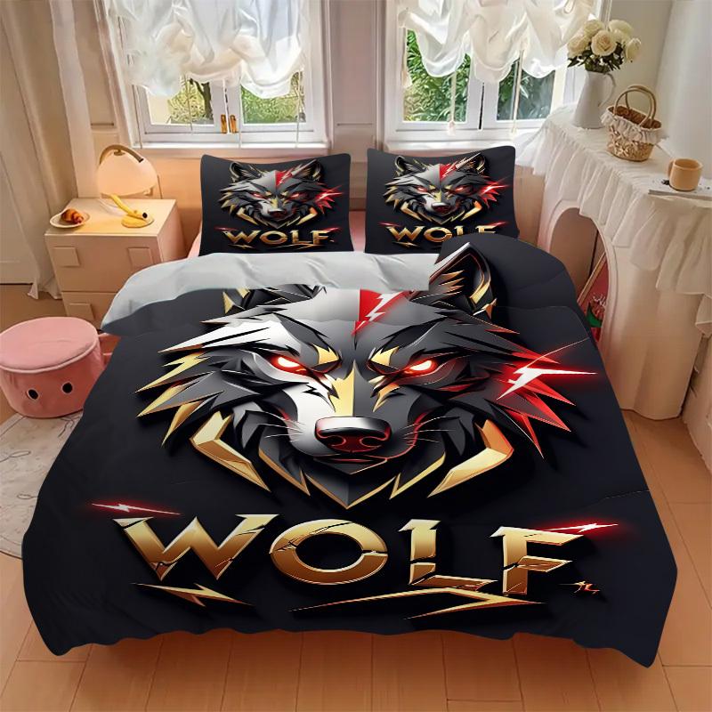 3pcs Wolf Headgear Duvet Cover Set, Cover For Bedroom Guest Room (1 Duvet Cover + 2 Pillowcase, Without Quilt), Yy250922187
