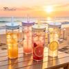 Clear Plastic Water Bottle with Straw And Lid, 40oz Large Capacity Tumbler BPA-free Drinking Cup Handle, Leak Proof Sports for School Travel Reusable
