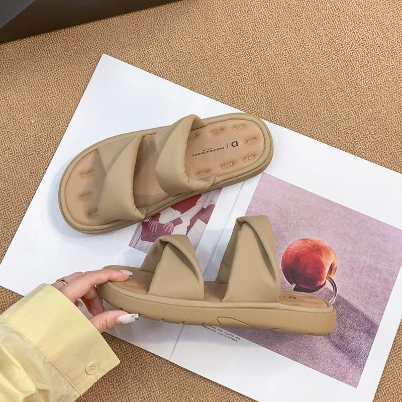 

2025 сандалии на горячем воздухе женские летние с открытым носком на мягкой подошве пляжные прохладные шлепанцы маленькие ароматные на плоской подошве шлепанцы на один ремешок для улицы 40 хаки