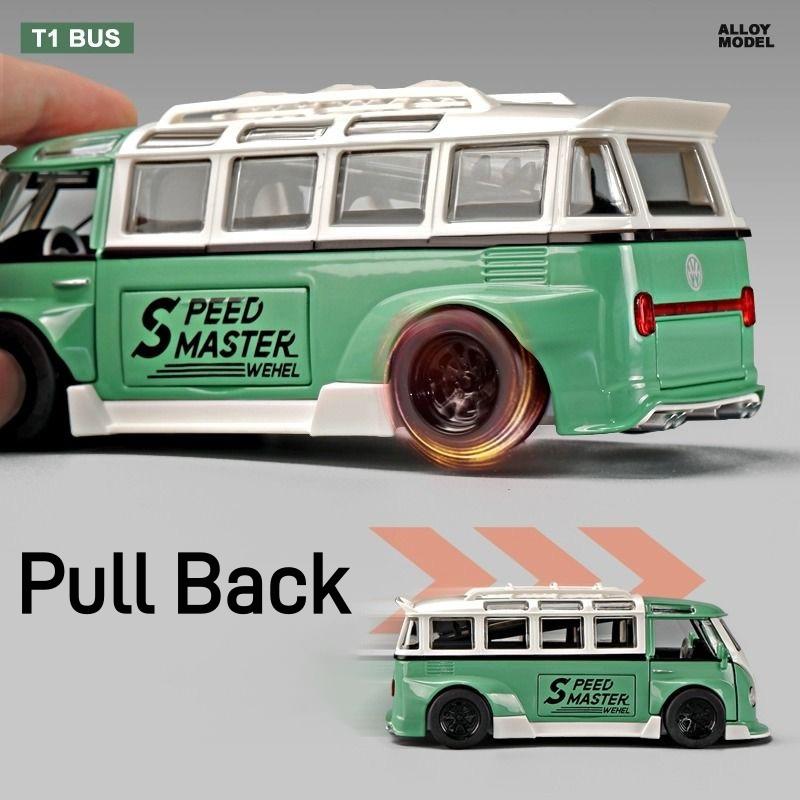 DDM Volkswagen T1 Transporter Bus Modified Simulation Diecast & Toy Vehicles Sounds & Light Pull Back Car 1:32 Alloy Model