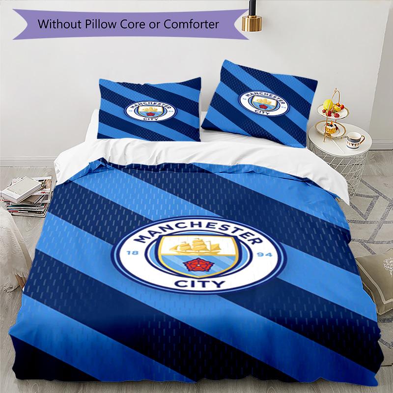 Sada povlaků na peřinu s potiskem Manchester City F.C. – obsahuje 1 povlak na peřinu a 2 odpovídající povlaky na polštář Dekorace do ložnice Vánoční dárky