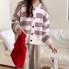 Autumn and winter new versatile striped contrasting color knitted cardigan top women's loose lazy wind outside sweater jacket