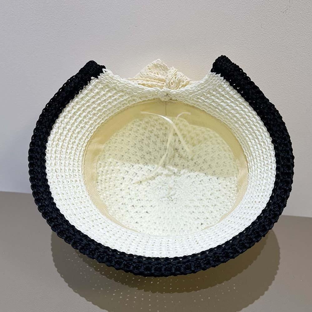 Temperament Knitted Bucket Hat Hollow Out French Style Bow Fisherman Hat Breathable Solid Color Sun Protection Cap Outdoor