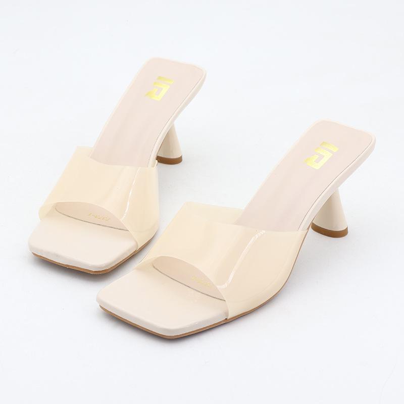 Fashion Shoes Slippers Soft Women Heels Glitter Slides Fashion Low Beige Heeled Sandals Pantofle Comfort High Jelly Summer Luxury Black