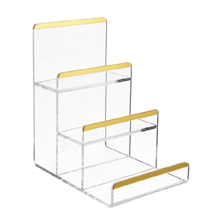Multi Functional Clear Gold Accented Tiered Organizers For Retail Store Accessories Decoration Showcase