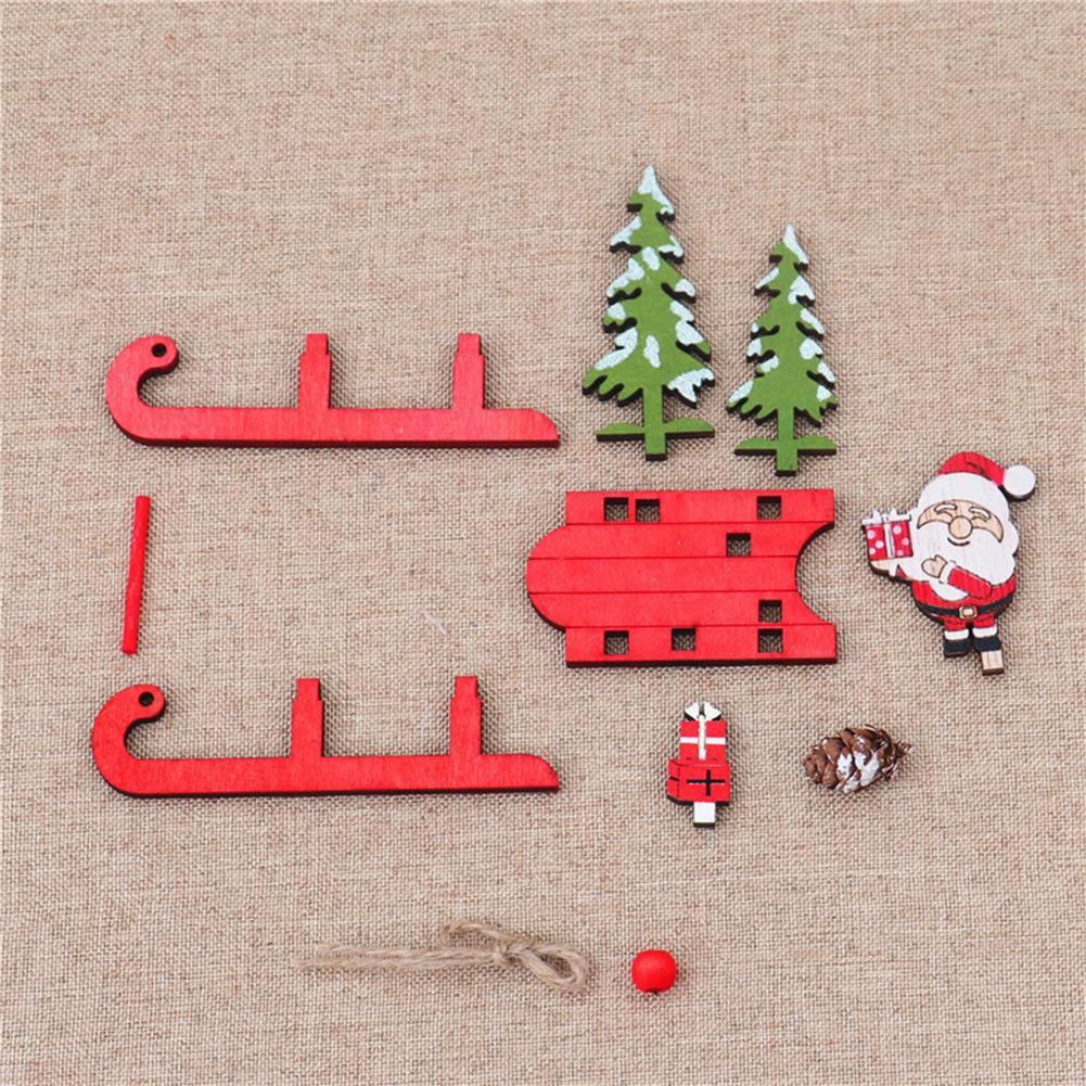 Christmas Sleigh Miniature Wooden Santa Snowman Deer Sled Ornament For Children Gift Desktop Small Ornaments Wooden Detachable