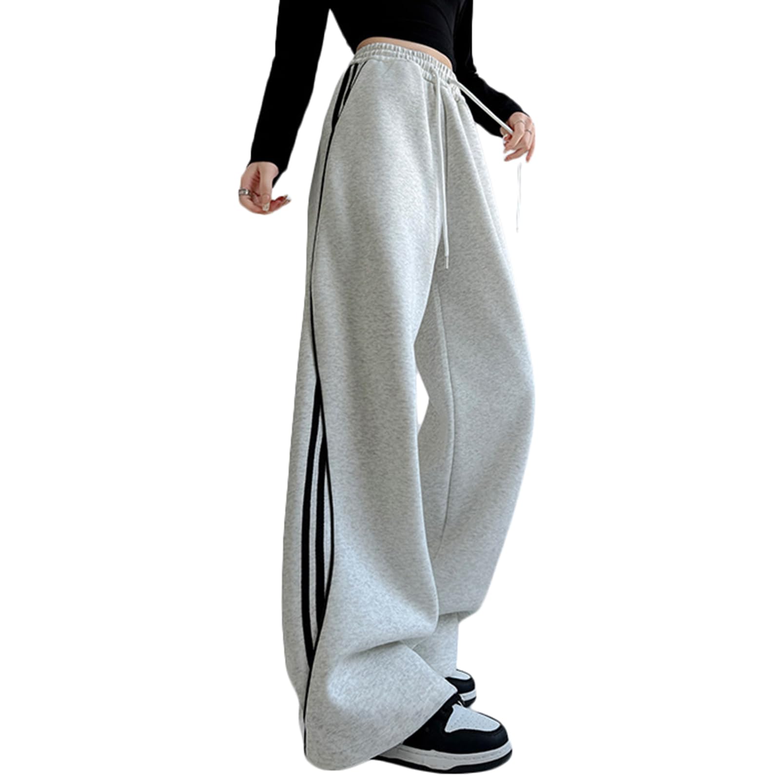 EnjoIt Straight Loose Elastic Solid Comfortable for F0022 Women s Wide-Leg Pants, Striped, Casual, Comfortable, Fit, Waist, Color, Leisure, Student,