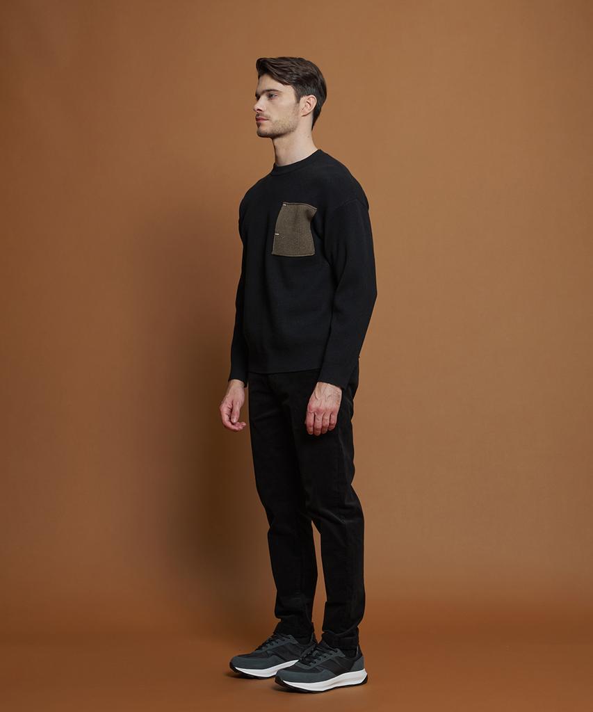 PANICALE Black Wool Blend Contrast Pocket Knit