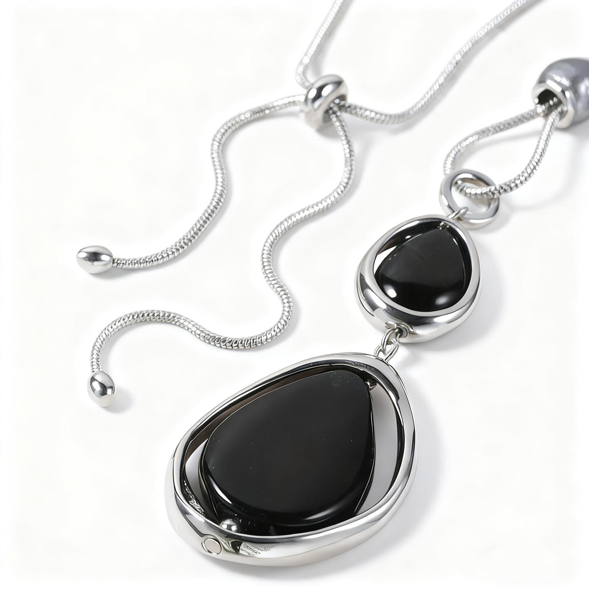 

Bead pull-out necklace simple and versatile sweater chain female Korean fashion collarbone chain срібло сірий колір