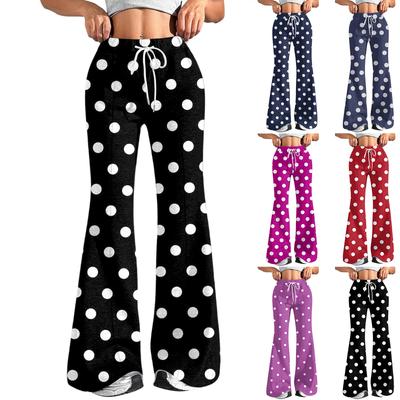 Women's Fashion Loose Drawstring Waist Polka Dot Printed Casual Sports Pants Casual Flared Pants