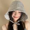 UV Resistant Sun Protection Hat Wide Brim Sun Cap Face Slimming Striped Fisherman Hat  Camping