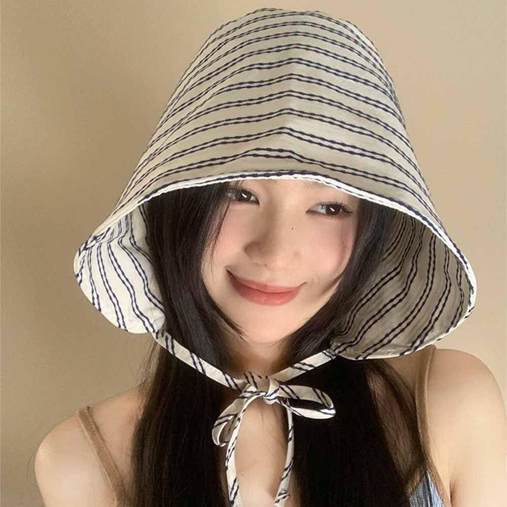 UV Resistant Sun Protection Hat Wide Brim Sun Cap Face Slimming Striped Fisherman Hat Camping