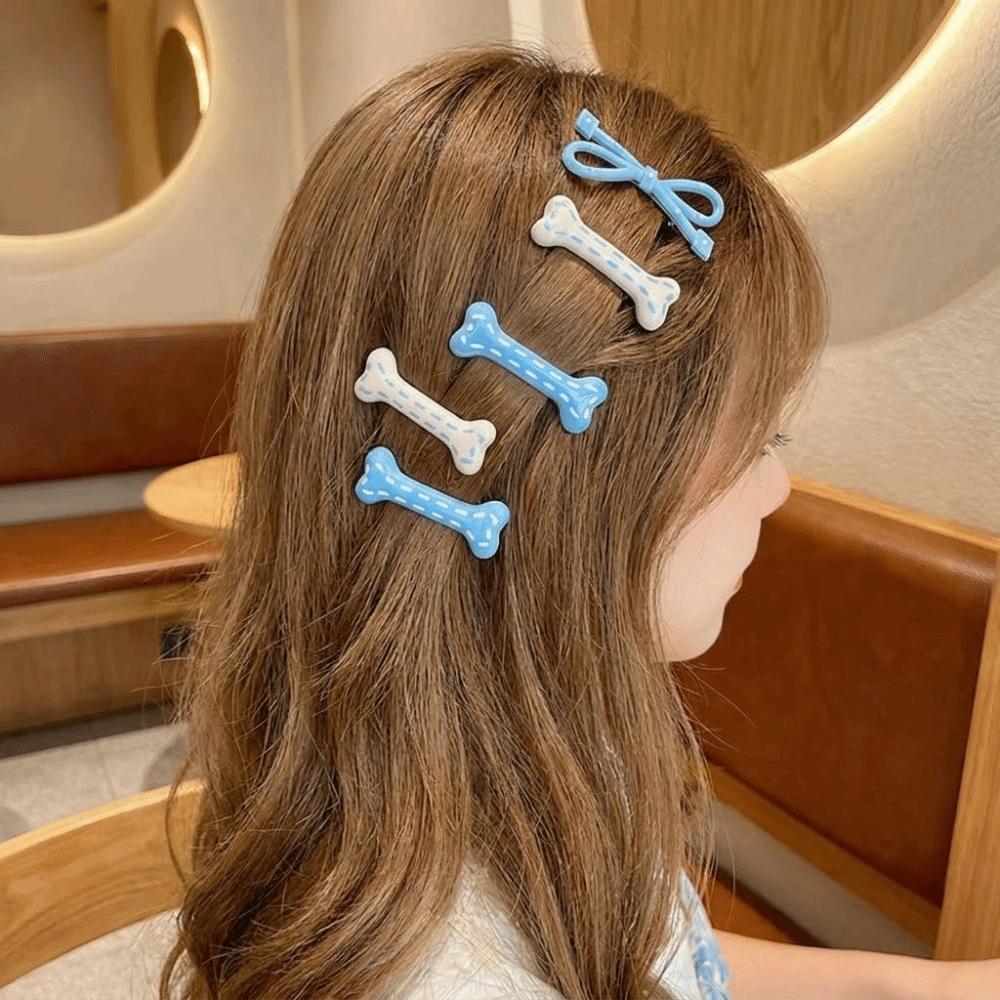 Süßes Entenschnabel-Klipset mit Schleife, gemischte Farben, ovale Seitenpony-Clips für 6 Stück/Set, Stirn