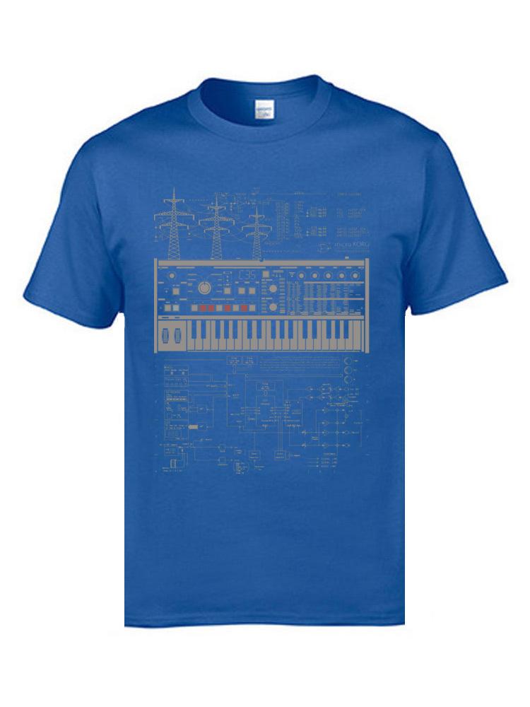 Electron Music Synthesizer Illustration T-Shirts For Men 100% Cotton Music Band Club Tops & Tees Electronic Keyboard AM T-shirts