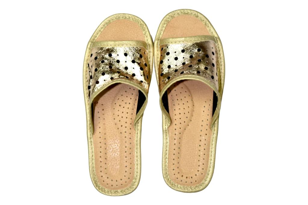 Women's openwork slippers, gold, veneer upper, size 38