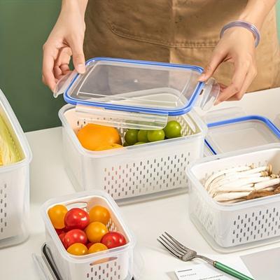 Food Storage Container with Drain Basket BPA Free Large Capacity Leak Resistant Fridge Vegetable Organizer Box