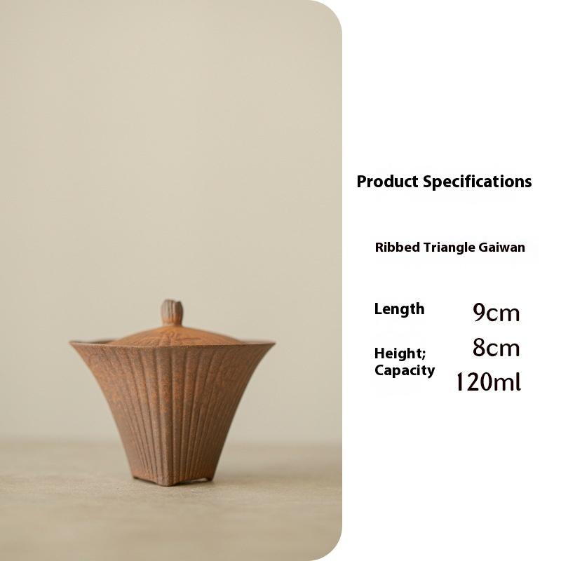 Handmade Coarse Pottery Covered Bowl Japanese Retro Old Rock Clay Tea Brewing Tool High-end Kung Fu Gaiwan Ceramic Tea Bowl