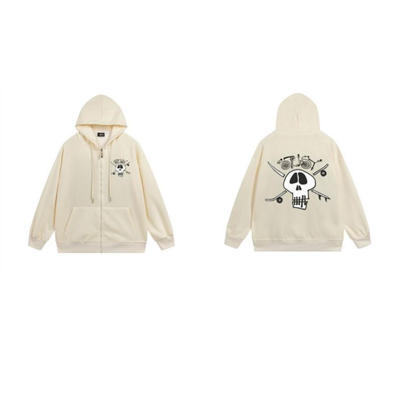 Mens Hooded Zip-Up Fleece-Lined Sweatshirt With Letter Print Casual Oversized Pullover Winter Jacket