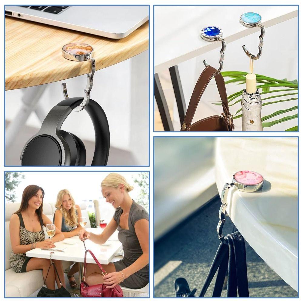 Portable Metal Handbag Hanger Space Saving Folding Foldable Bag Hook Organizer Multi-Functional Desktop Bag Hook For Desk