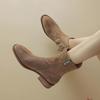 Krazing Pot Cow Suede Nubuck Autumn Winter Shoes Med Heels Size 42 Modern Boots Round Toe Zipper Tassel Ankle Boots