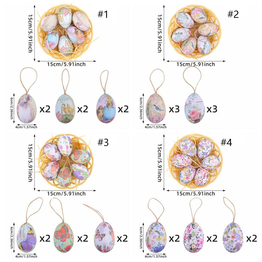 6pcs Foam Painted Easter Eggs Pendant with Basket Butterfly Egg Hanging Ornament  Home Decoration