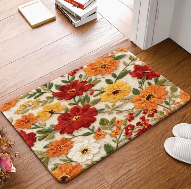 Tappeto Floreale Stile Bohemien con Striscia Colorata Paisley, Tappetino Adatto per Camera da Letto, Soggiorno, Cucina