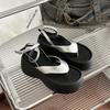 Small Black Strap-on Toe Platform Sandals Women's Fashion Heightened Wedge Heel Pinch Sandals