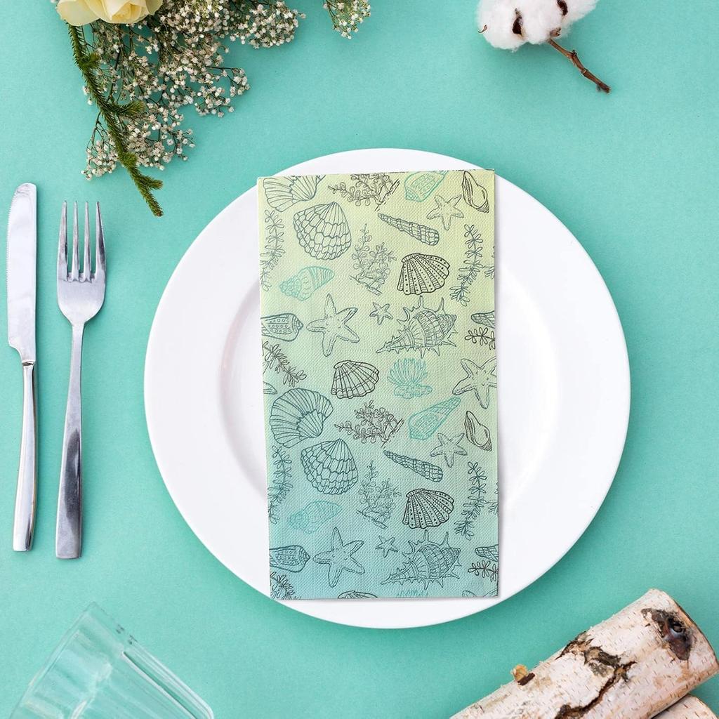 Sinmoe 200 Pcs Disposable Guest Napkins Summer Beach Hand Towels for Bathroom 2 Ply Disposable Paper Napkin for Beach Party Beach Paper Guest Towels