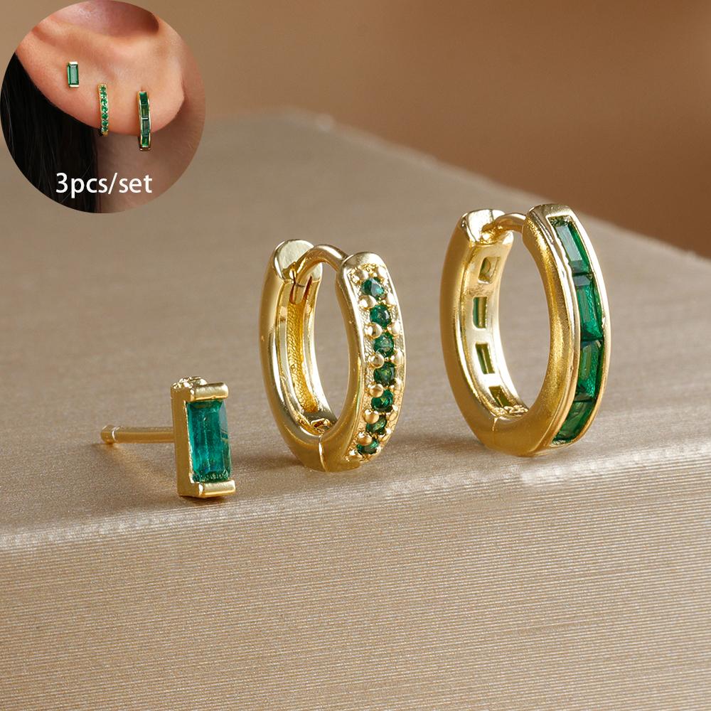 Set di 3 orecchini a cerchio Huggies Semplici Rotondi per Donna Cerchio Quadrato Piccolo in Acciaio Inossidabile Minimalismo Piercing per Orecchio Gioielli