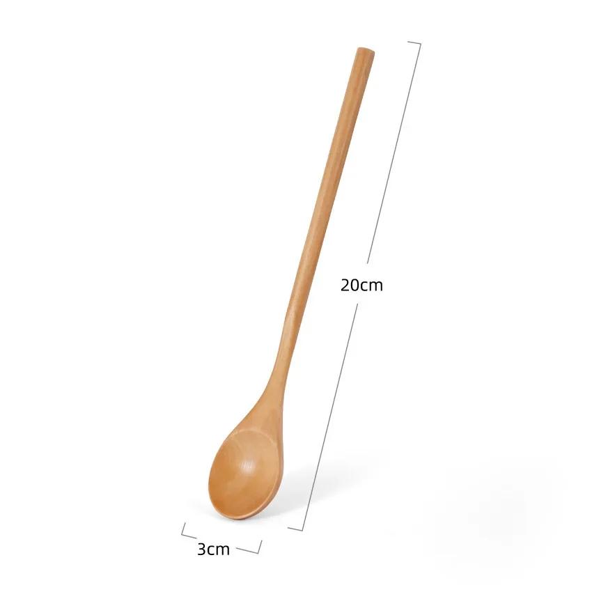 

1pc Wooden Spoon Kids Rice Dessert Spoon Small Wood Coffee Teaspoon Long Ramen Soup Spoons Japanese Cutlery Kitchen Tableware