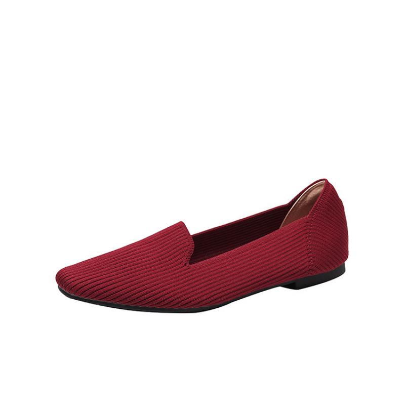 Single Shoes Women's Shoes Ladyshoes Square Head Flat Bottom Knitted Egg Roll Fly Knitting Beanie Shoes Woven Boat Shoes Casual Large Size