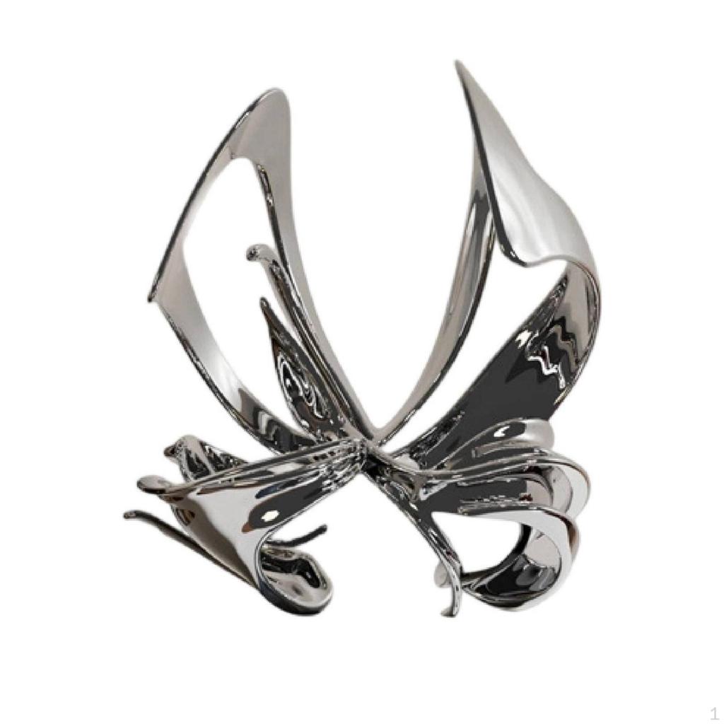 Butterfly Sculpture Silver Alloy Art Piece Decor Reflective Ornament for Homeowners,