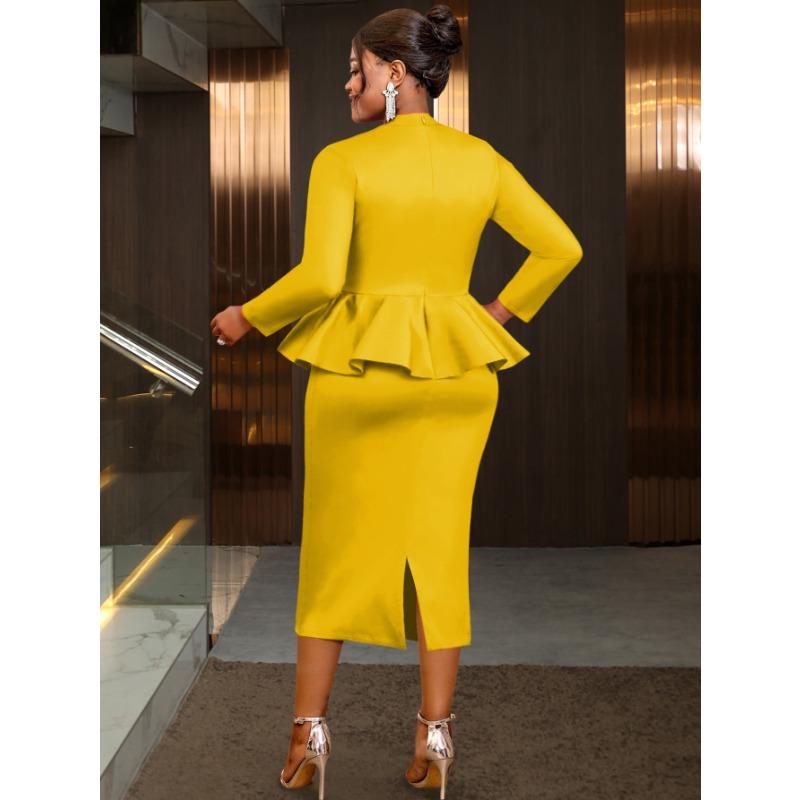 Plus Size Women Long Sleeve V Neck Bodycon Dress For Banquet Commute