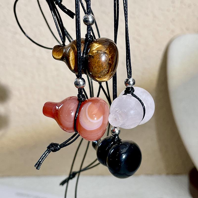 Natural Stone Gourd Pendant Sweater Necklace - Simple Design for Women